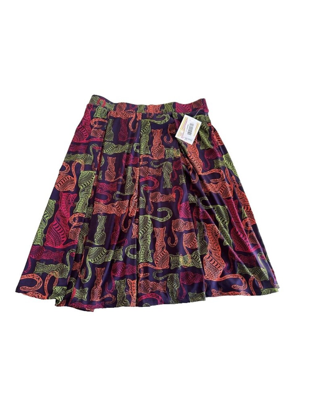 LULAROE LG Purple Multi-Colored Cats Pull-on Skirt NEW Cat Meow Funky